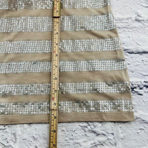 Chico's Sequin Stripe Tank Top 2 Medium 12/14 Brown Tan Sleeveless Round Neck - Picture 7 of 8